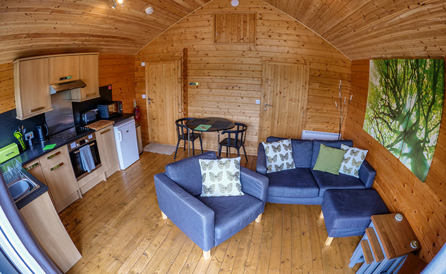 Interior of Original lakeside cabin accommodation at blackthorn Fishery Shropshire